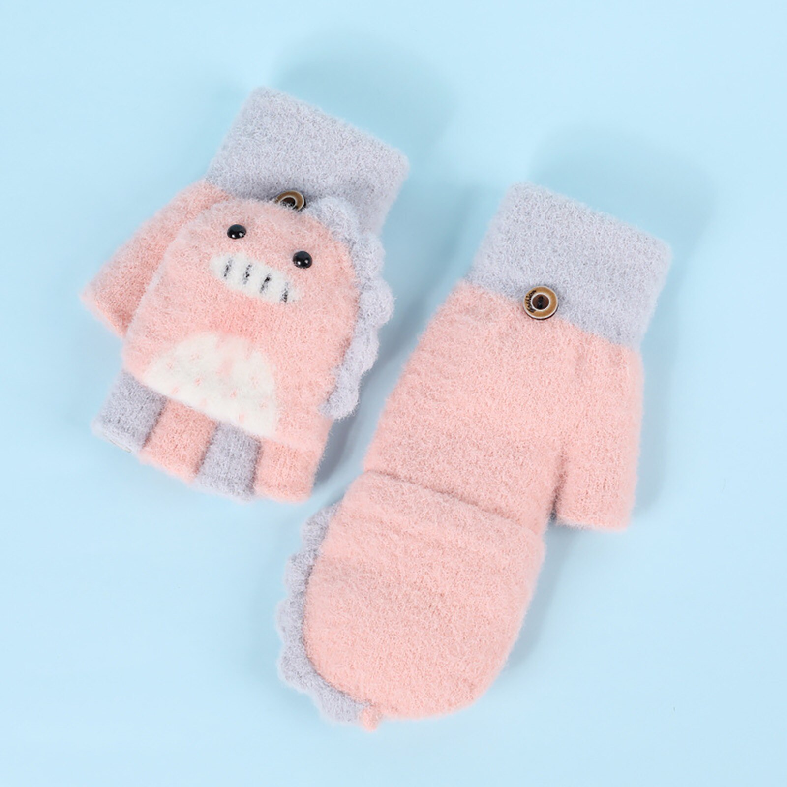 Leuke Dier Fluwelen Handschoenen Meisjes Omgedraaid Half Vinger Handschoenen Guantes Invierno Outdoor Kids Handschoenen Winter Kinderen Handschoenen