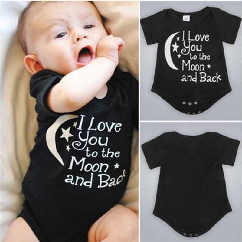 Body para bebê meninos meninas roupas bebê recém-nascido babygrow playsuits eu amo você para a lua e voltar preto roupas bodysuits 0-24 m