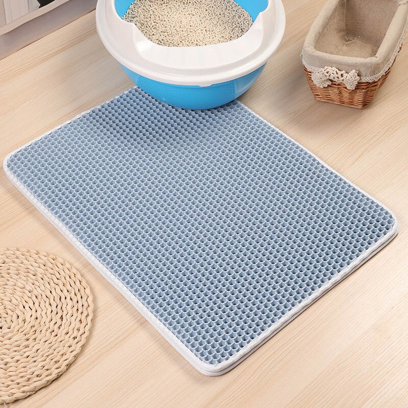 Double Layer Cat Litter Tray Trap Mat Catch Cat Litter House Box Pad Toilet: Blue / XL 55X75cm
