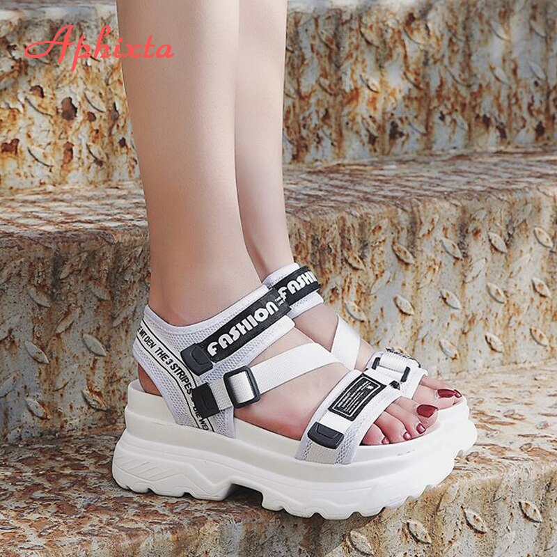 Aphixta gladiator platform sandaler dame & #39 ;s sandaler spænde sommer kvinder kilehæl chunky strandsandaler behagelige damesko