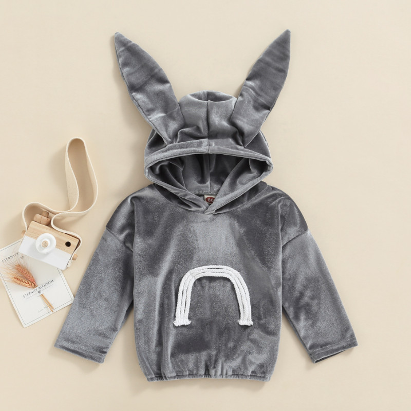 dreptać dziewczynka bluza z długim rękawem, kreskówka uszy królika gruby sweter, niewidoczny regulowany sznurek topy