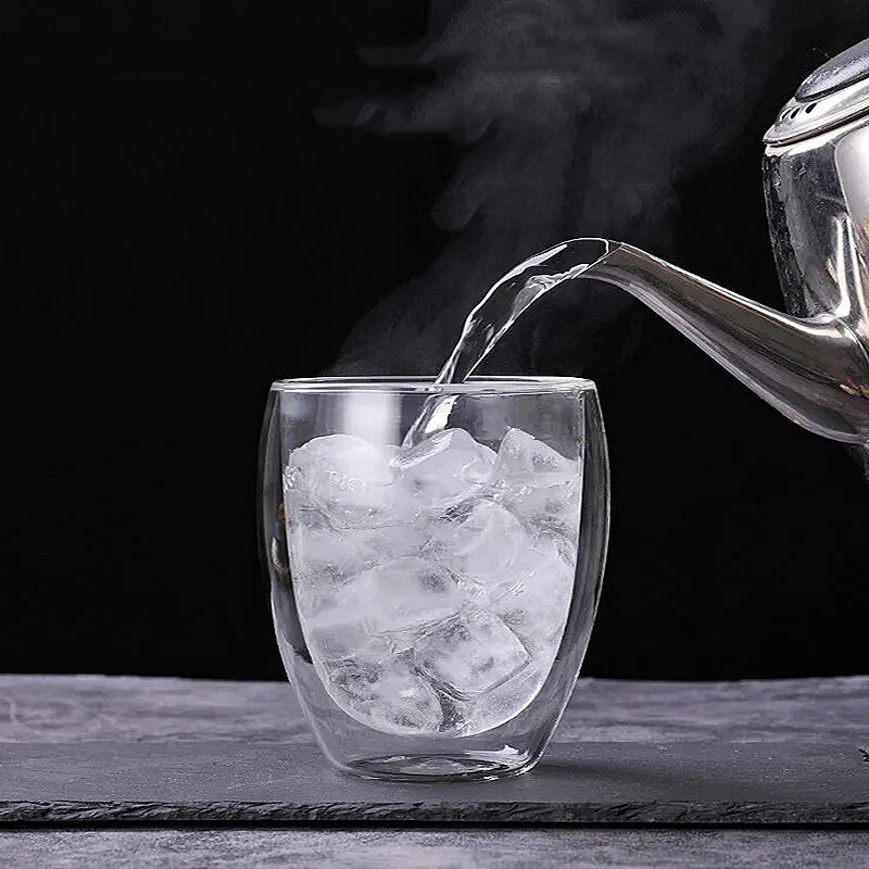 80ml doble kopper gjennomsiktige håndlagde varmebestandige tedrikkekopper mini whiskykopp 100 celsius espresso kaffekopp