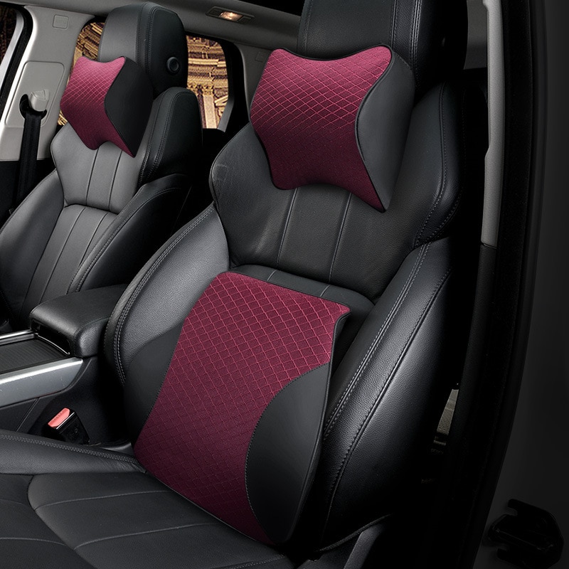 1PCS cute car seat headrest pillow leather solid for the neck rest waist back lumbar support cushion set auto pillow memory foam