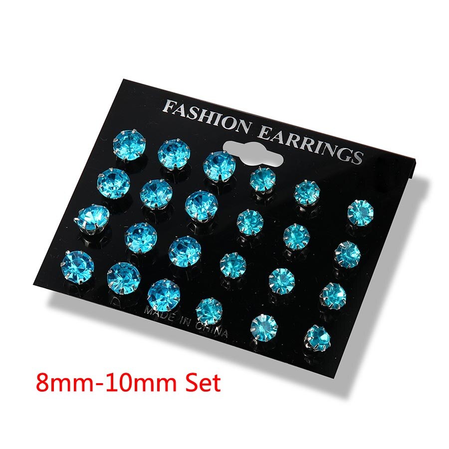 12 Paar/pak Wit Glanzend Bruiloft Stud Oorbellen Set Voor Vrouwen Mannen Crystal Sieraden Accessoires Oorbellen Sieraden Oorbellen: 12 Pairs Set Blue