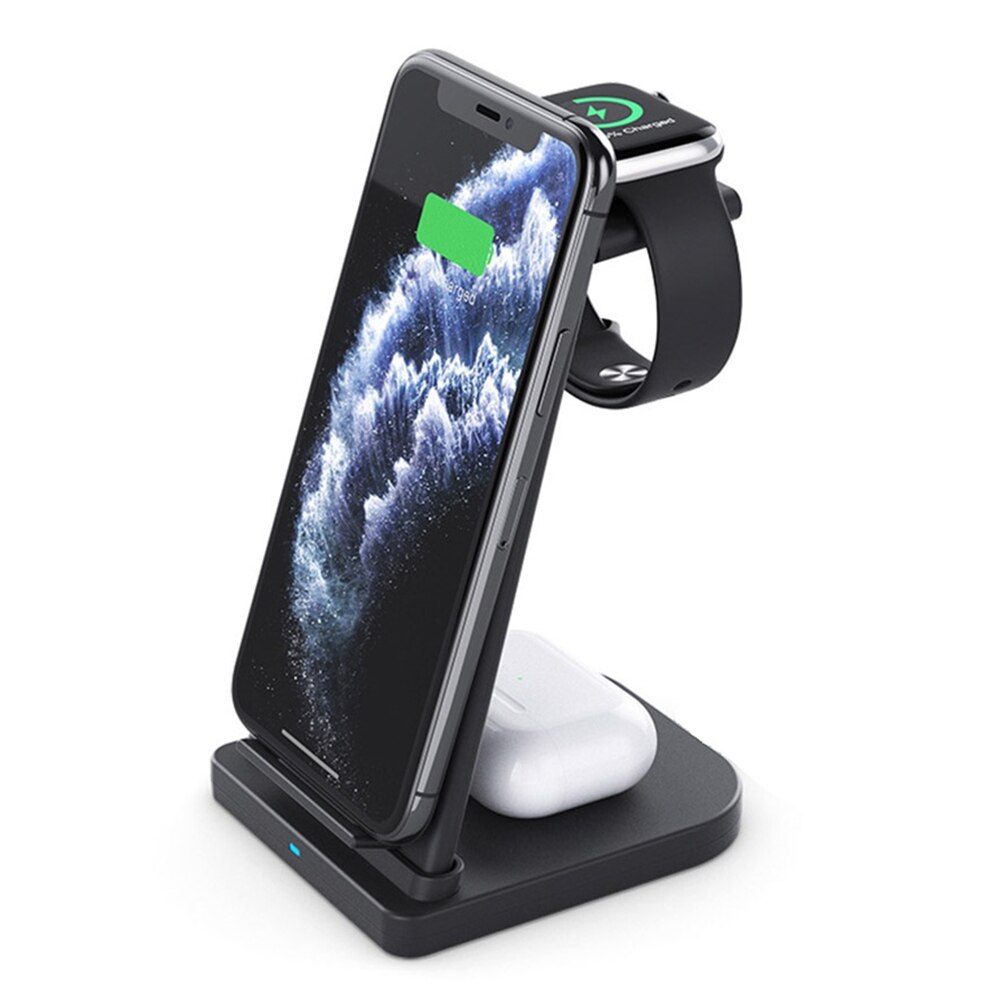 DCAE 3-in-1 Wireless Charger Station Stand - 15W Fast Charging for iPhone, Apple Watch, AirPods Pro: 3 in 1 Black