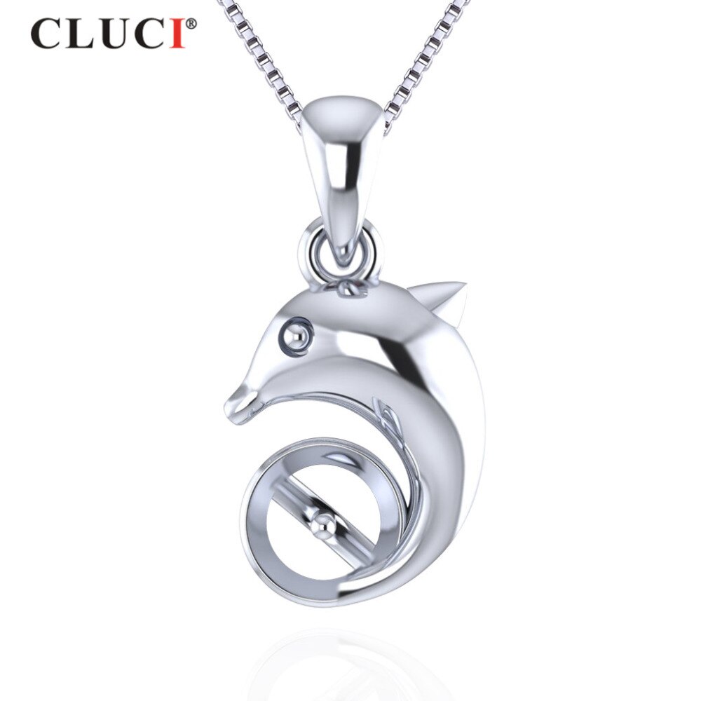 CLUCI 925 Sterling Silver DolphinAnimal accessory for women Can fix Pearl Size 7mm Pearl pendant very Animal Jewelry SP318SB
