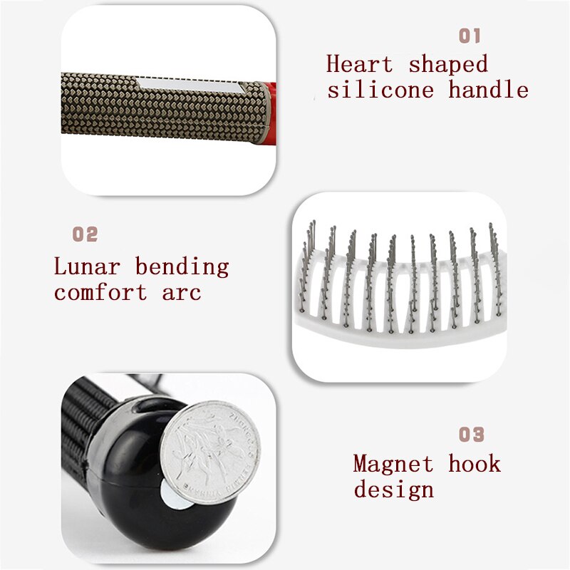 1Pcs Nylon Hair Brush Scalp Massage Comb Wet Curly Hair Care Bristle Anti-static Hairdressing Nylon Comb Wide Tooth Curved Comb