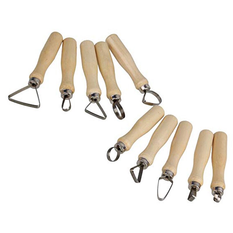 10pcs Stainless Steel Wooden Thick Handle Flat Wire Cutter Clay Pottery Sculpting Tool Set Pottery Clay Large Ribbon Sculpt Tool