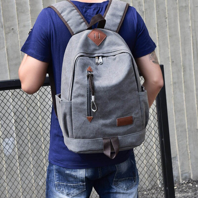 Men Canvas Backpack Teenage Boys School Bag Laptop Backpacks Students Casual Travel Rucksack Large Book Bags Brown Black XA1916C