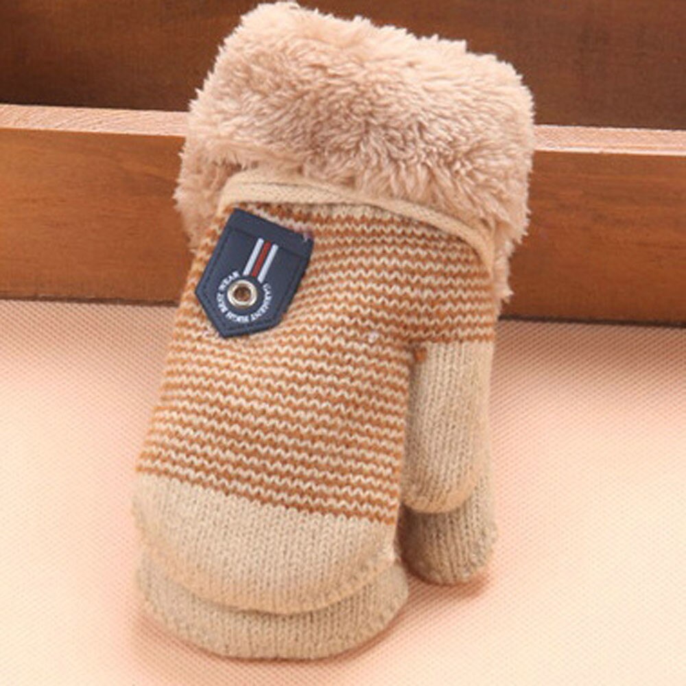 Kids Wanten Leuke Thicken Infant Baby Meisjes Jongens Winter Warme Handschoenen Gestreepte Zachte Plus Kasjmier Wanten Перчатки Для Девочек