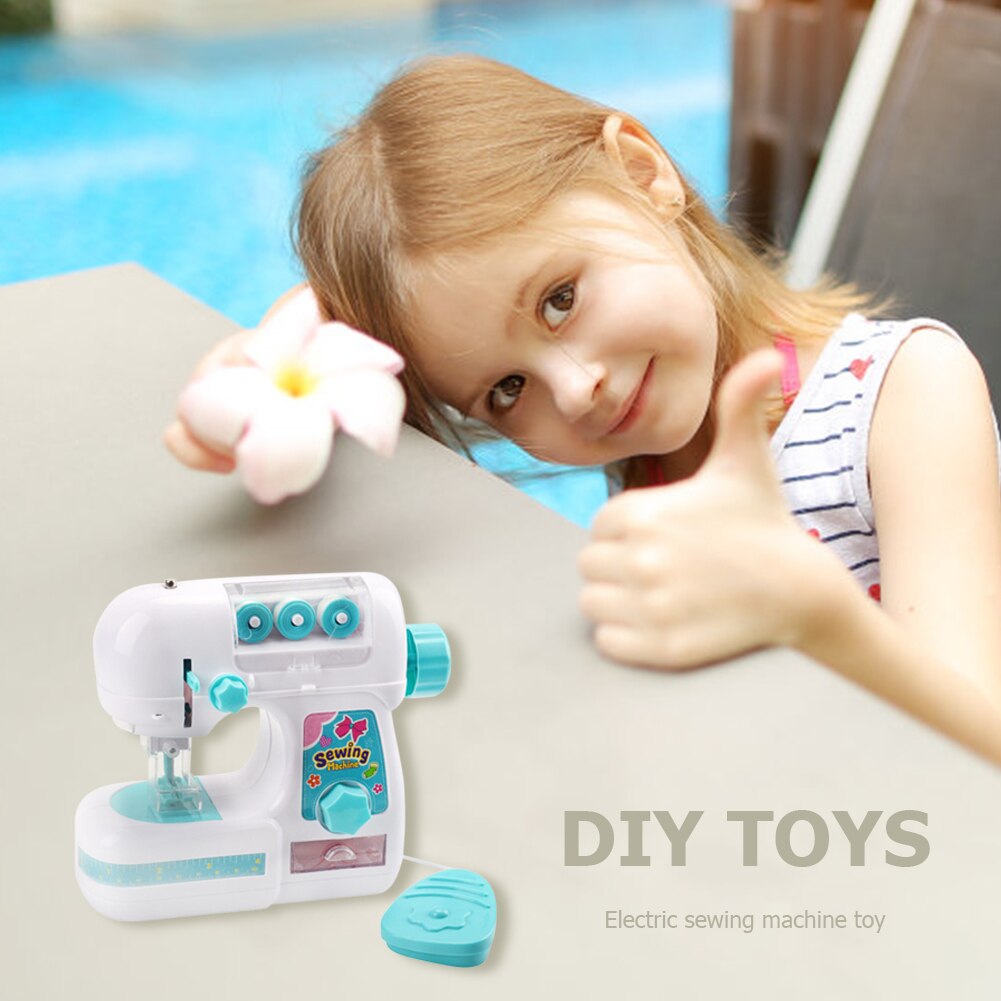 Mini Electric Sewing Machine Set Household Play House Toys Children Early Learning Supplies for Girl Home Playing