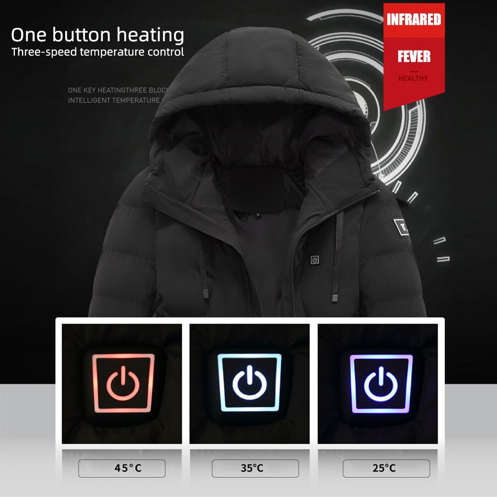 NWE-chaquetas de invierno cálidas con USB para hombre, termostato inteligente de Color puro con capucha, ropa calefactable, impermeables,