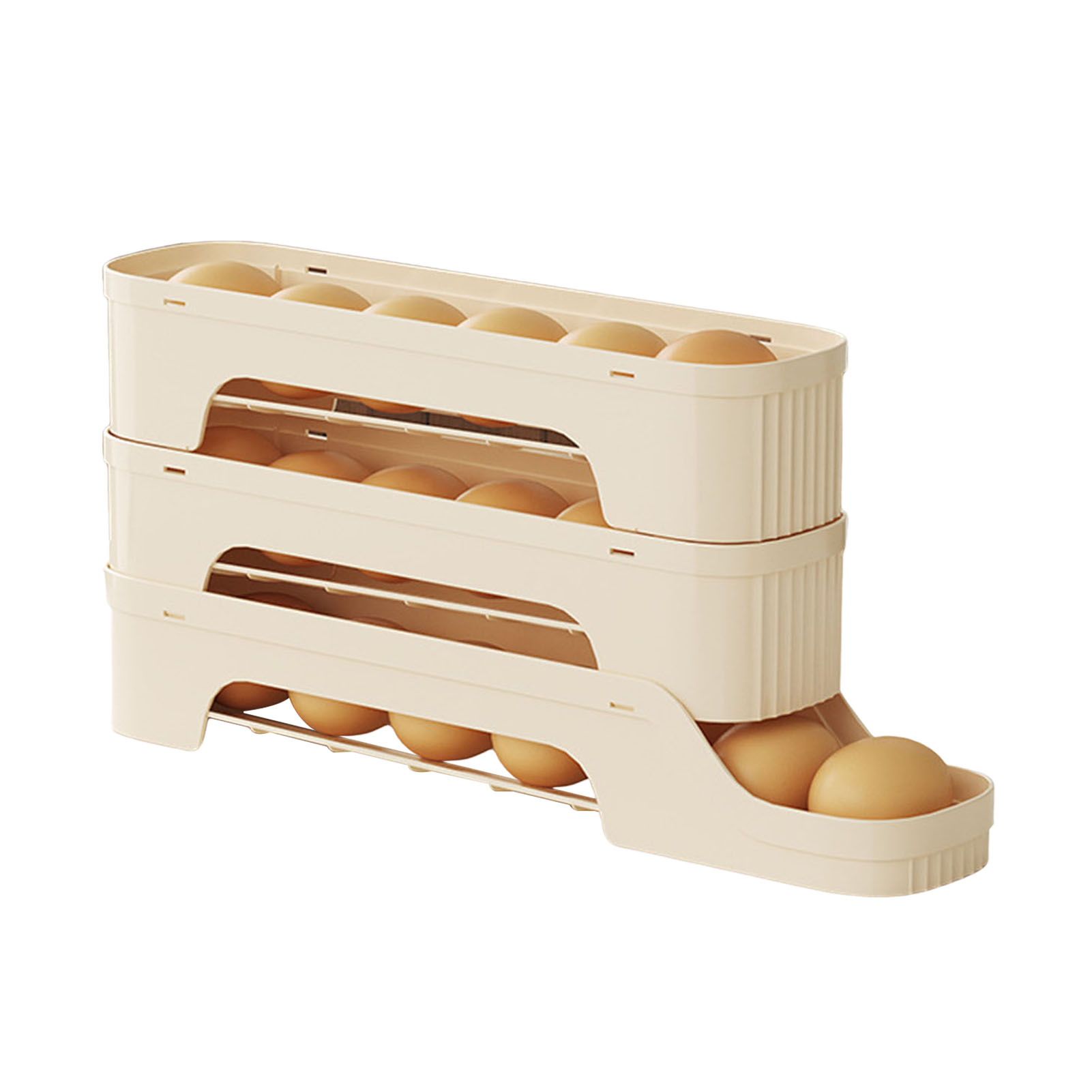 Rolling Egg Storage 4 Tier Refrigerator Egg Storage Organize and Store up to 30 Eggs Box Space-Saving Roll Down Eggs Dispenser: light yellow