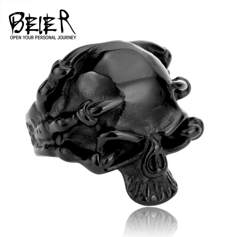 Beier-anillos de acero inoxidable 316L para hombre, góticos, Punk, garra, Thingking, Calavera, esqueleto, LLBR8-049R