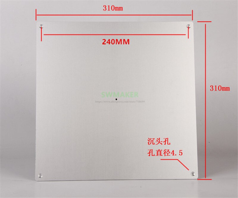 310*310*3mm grande tamanho da impressão cama de alumínio aquecida 24v 220w com transporte de metal kit para diy CR-10/cr10s