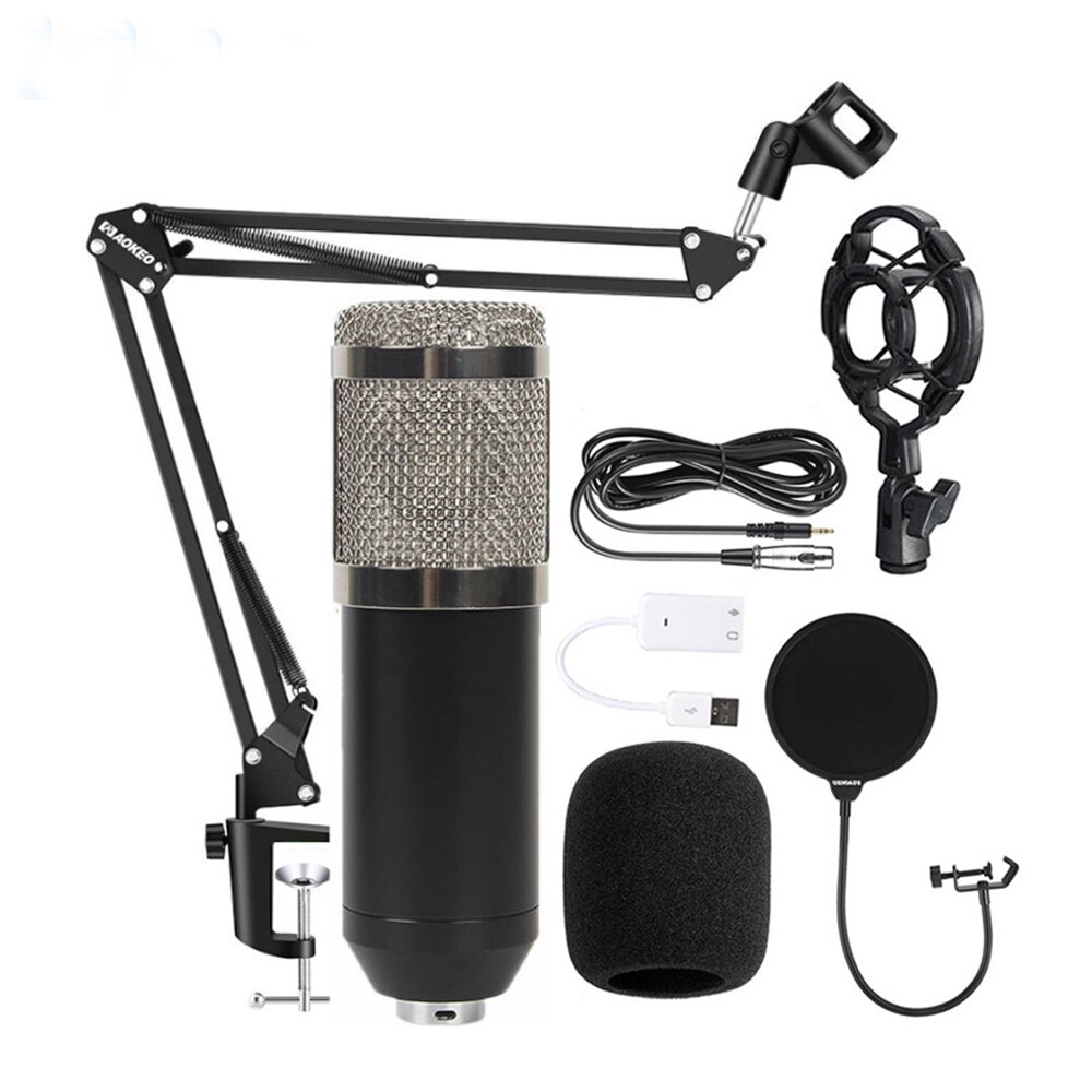 Micrófono condensador de estudio BM800 , 3,5mm, con cable, condensador, micrófono de grabación de sonido para ordenador: Silver