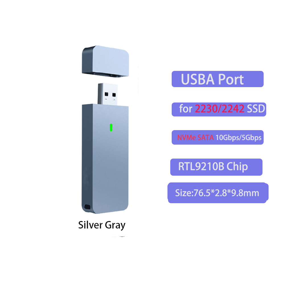 M.2 NVMe SATA Enclosure USB A Plug USB 3.2 10Gbps CNC Aluminum 2230 2242 SSD Case With Magnet Protective Case For Computer PC: Silver