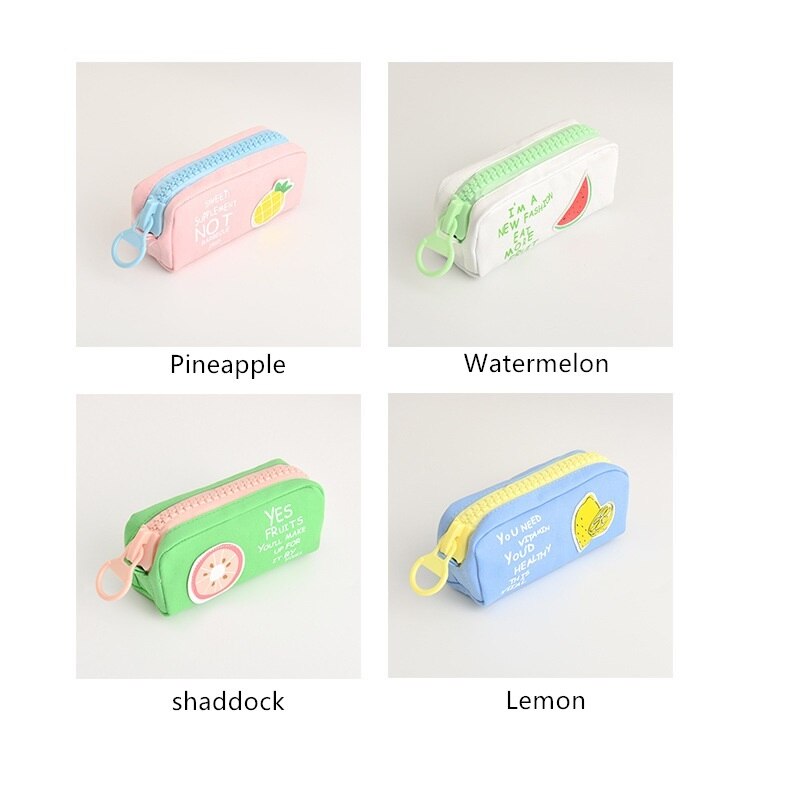 Estuche escolar con cremallera grande, bolsa de lápiz con motivos frutales, papelería, organizador de lona de piña limón, bolsas de almacenamiento para bolígrafos, oficina