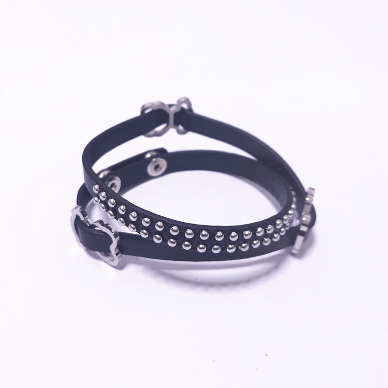 Women Men Punk Silver Color Rose Gold Titanium Steel Weave Bear Hollow Star Chain Leather Bracelets Pulseras Jewelry: 6