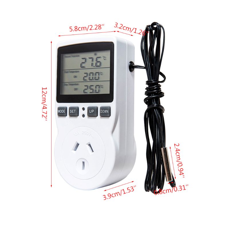 Multi-Function Thermostat Digital Temperature Controller Socket Outlet With Timer Switch Sensor Probe Heating Cooling 16A