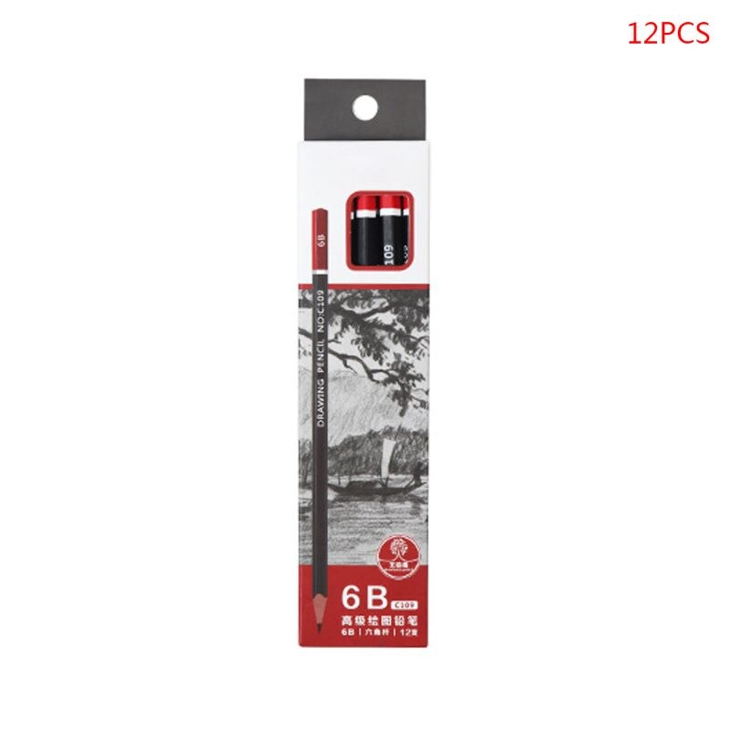 Lápiz de grafito para escritura de bocetos, 12 unidades/caja, 2H HB 2B 3B 3H 4B 5B 6B 8B 10B, suministros escolares de oficina: 6B