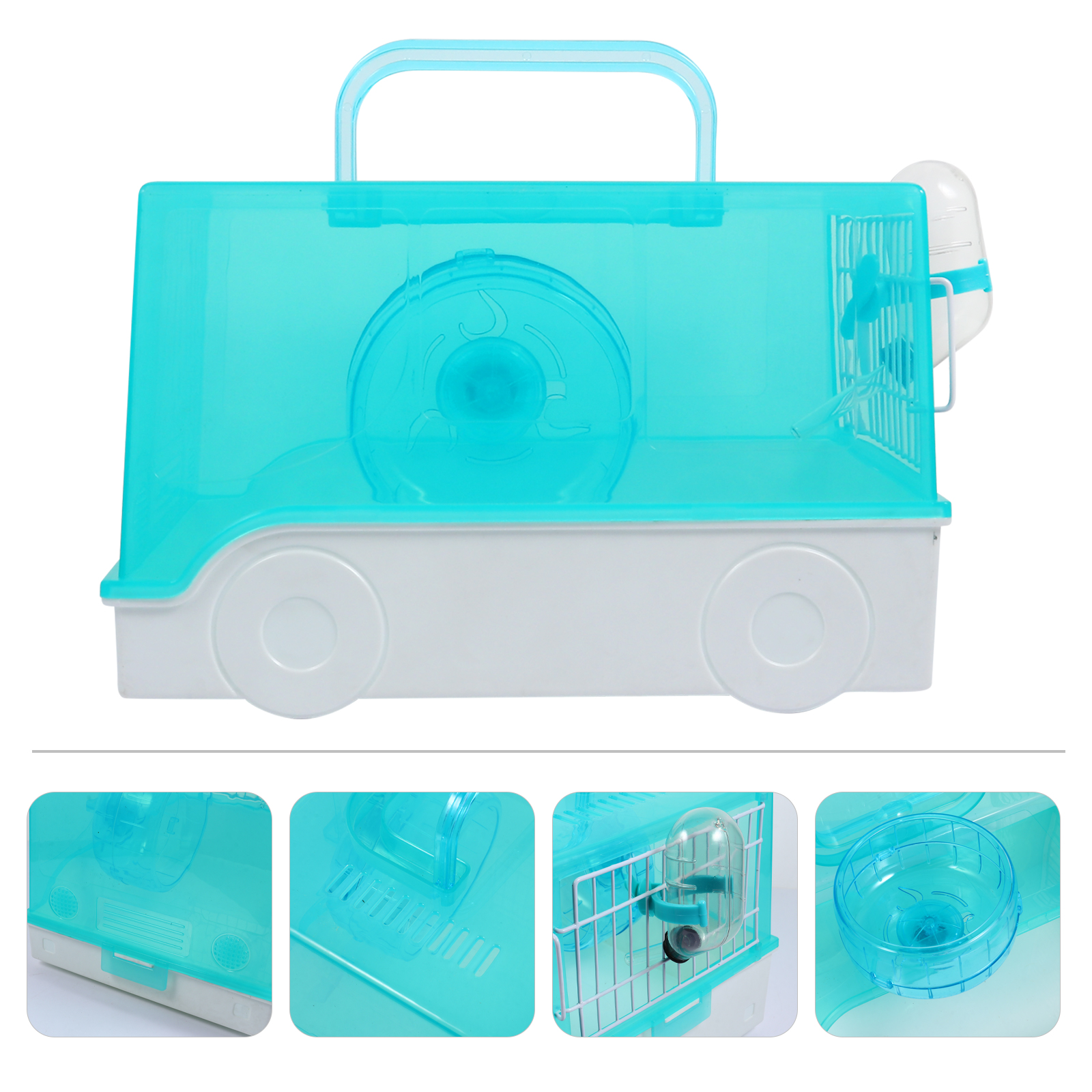 Small Pet Hamster Rabbit Rat Portable Carrier Cage with Handle Exercise Wheel