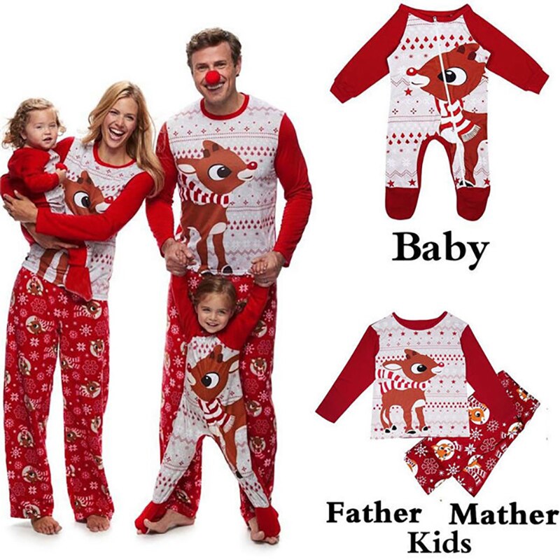 Familie matchende juletøj pyjamas tøj sæt far mor og mig match tøj rådyr far mor børn datter søn pjs