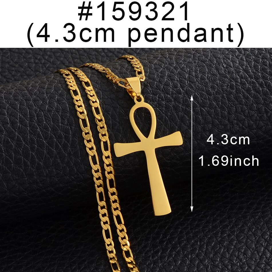 Anniyo Ägyptischen Kreuz Anhänger Ankh Halskette Frau Männer Gold Farbe/Silber Farbe Afrikanischen Charme Schmuck Ägypten Null Schlüssel #159321: Gold Farbe / 45cm oder 17.7Zoll