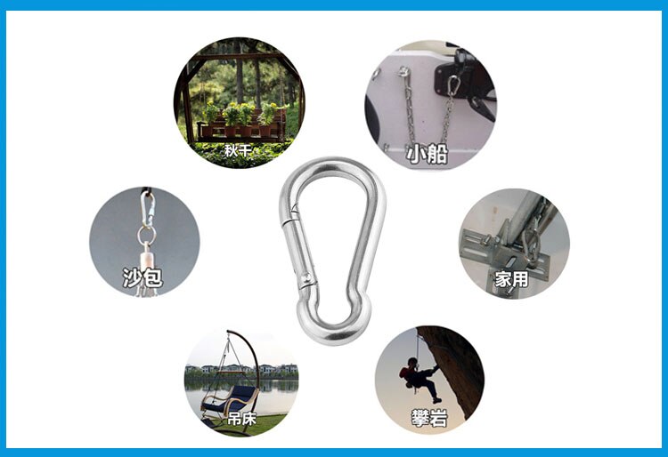 6mm Multifunctional 304 Stainless Steel Spring Snap Carabiner Quick Link Ring Hook snap shackle Chain Fastener Hook