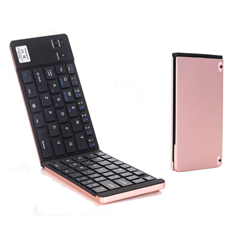 Trådløst bluetooth computer tastatur mini folde bt tastatur lille ultra slank foldbar bærbar pc kontor tastatur til ipad telefon: Rose guld