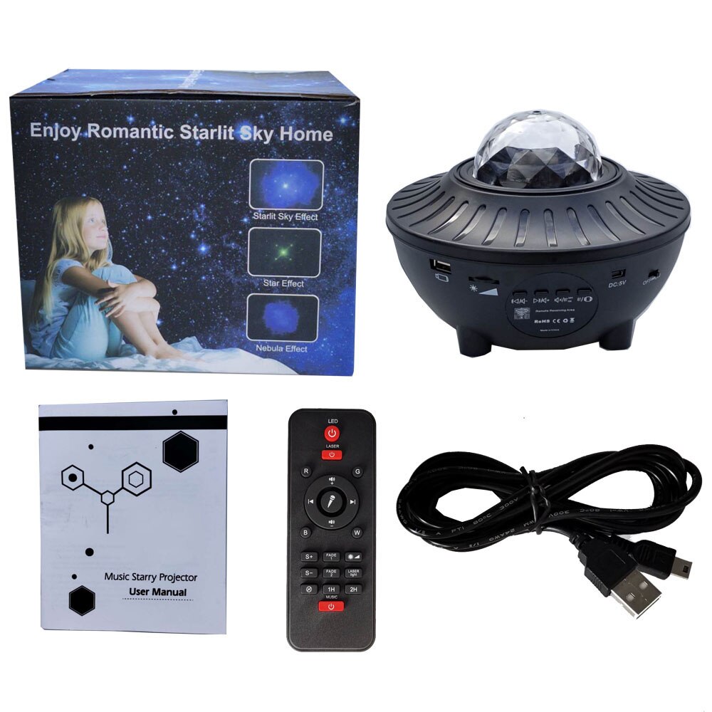 Led stjernehimmel projektor musikk bluetooth usb fe lys rotere stjerne galakse lys projektor lampe led nattlys