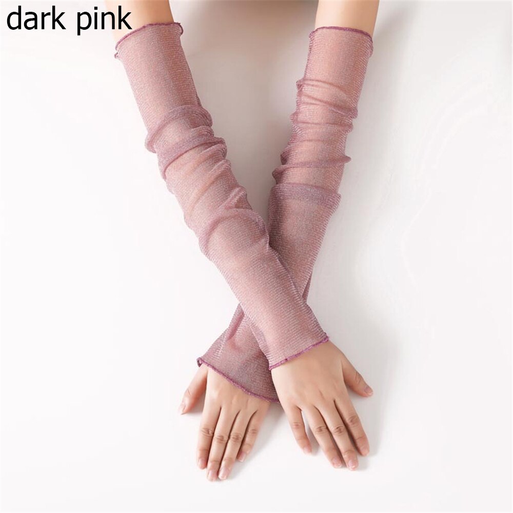Gants longs en dentelle sans doigts pour femmes, manchons de Protection solaire, maille en dentelle, fins pour cyclisme, mancherons pour les bras de conduite,: dark pink