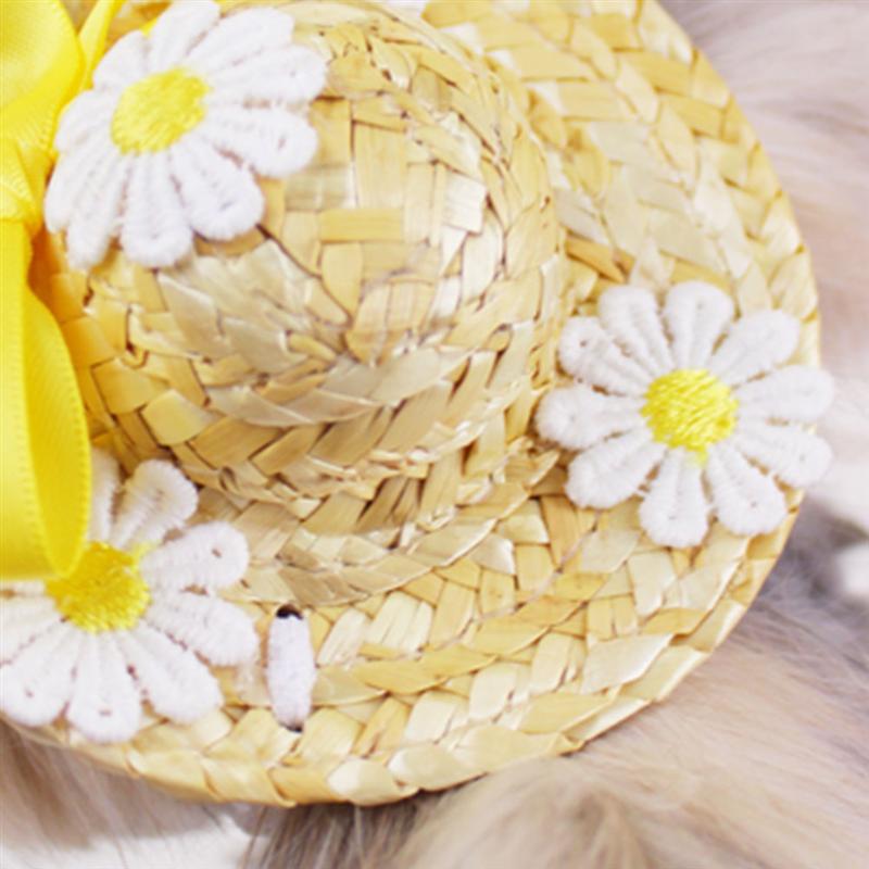 Pet Floral Straw Hats Dog Spring Summer Sunhat Cute Handcrafted Woven Straw Hats Cat Dog Caps Cosplay Custome