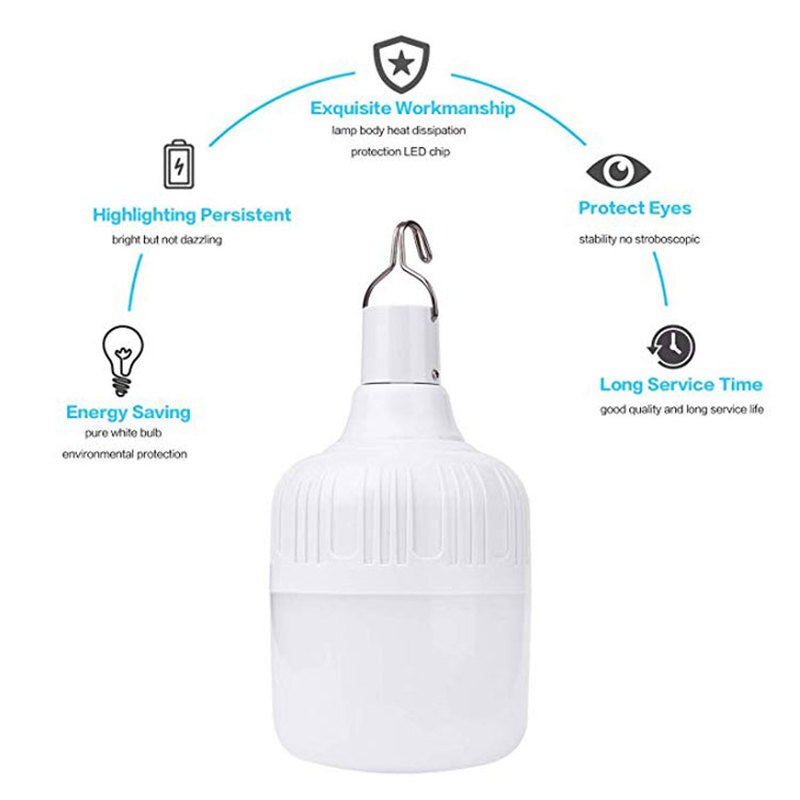 LED Light 30W 220W Outdoor Hanging Light Portable LED Bulb Rechargeable Dimmable Emergency Light USB Charging Wireless