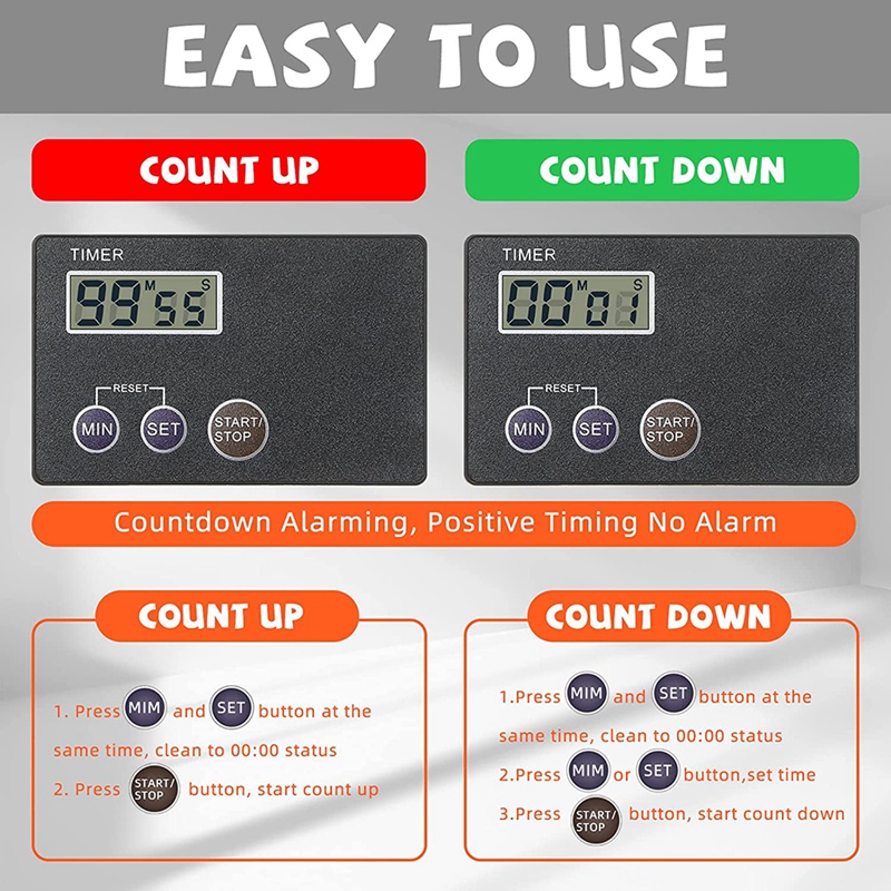 4 Pieces Magnetic Timer Portable Timer Credit Card Size Digital Countdown Timer Magnetic Back With Clip Cooking Timer