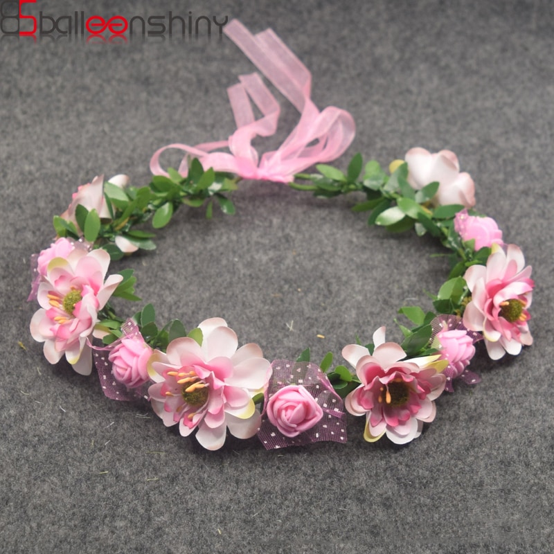 Balleenshiny Baby Meisjes Kroon Bloem Krans Haarband Kids Bridal Bloemen Hoofdband Vrouwen Hoofddeksels Accessoires Voor Bruidsmeisje Tiara