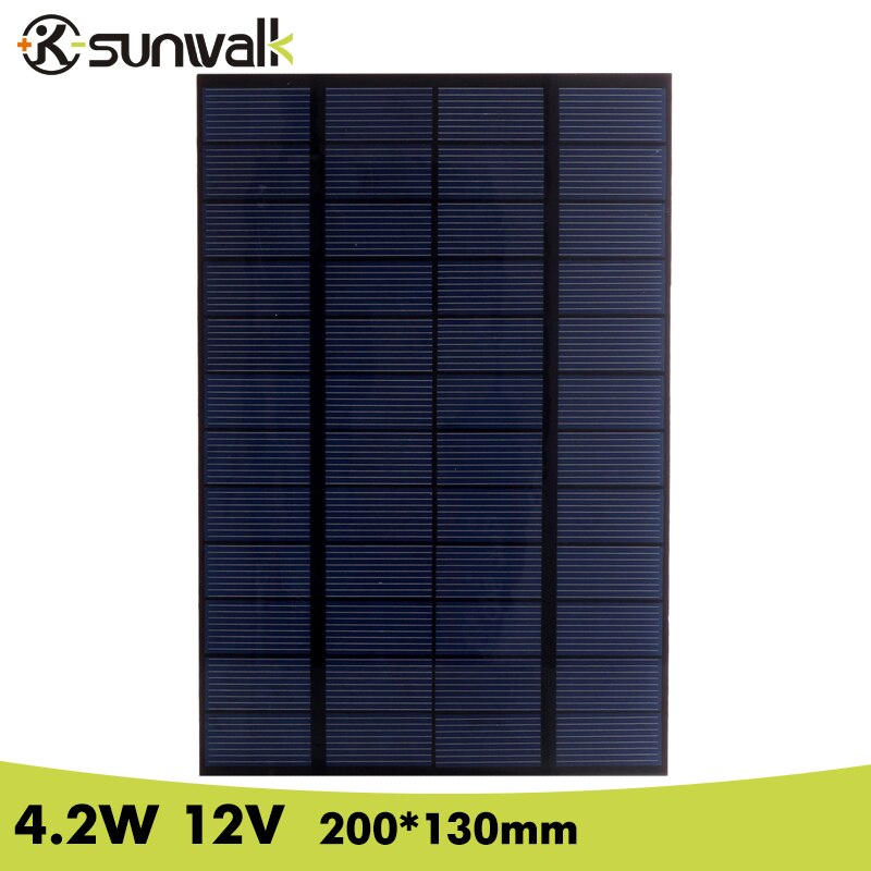 SUNWALK 12 V Zonnepaneel 4.2 W Polysilicium Mini 350mA Zonnepaneel Cell voor Test en DIY Zonnepaneel Systeem 200*130mm