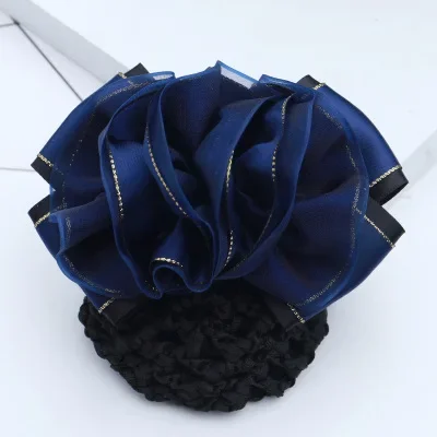 i-Remiel Floral Lace Satin Hairgrips Ribbon Bun Net Snood Bow Crochet Hair Clip Hair Accessories For Women Hair Clips Lady: SILVER PLATED