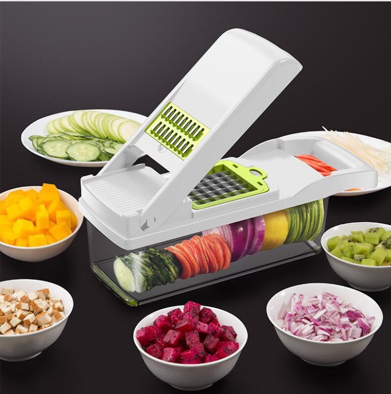 Multifunctionele Groentesnijder Fruit Slicer Rasp Shredders Afvoer Mand Snijmachines 8 In 1 Gadgets Keuken Accessoires: white