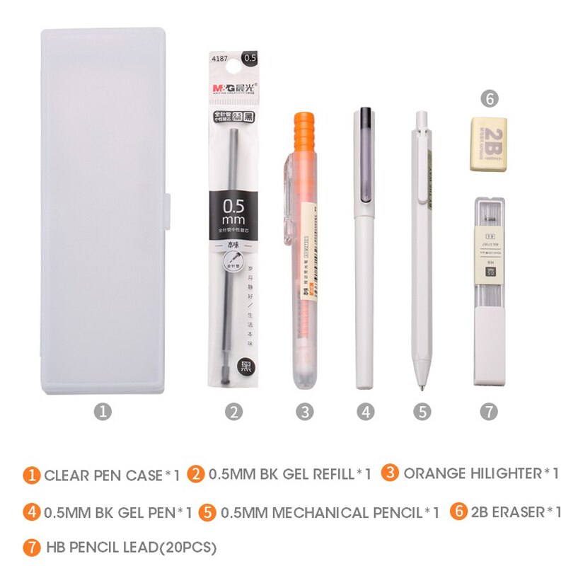 Color Nature School Stationery Set Kids Stationary Gel Pen Highlighter Mechanical Pencil Lead Ink Refill Eraser Pencil Case