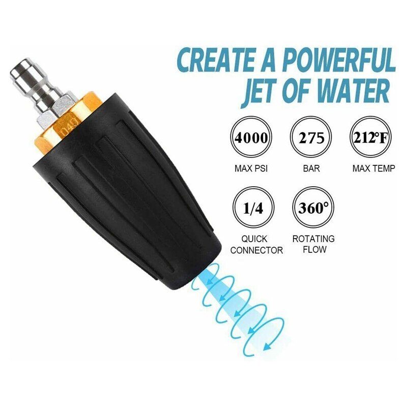 Turbo Nozzle for Pressure Washer, Rotating Nozzle and 7 Tips, 1/4 Inch Quick Connect, 4000 PSI