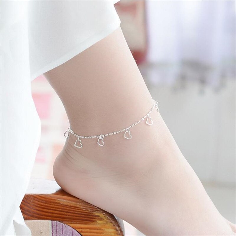 Meisjes Hart Enkelbanden Sieraden Vrouwen Mode 925 Zilveren Armbanden Vrouwelijke Accessoires Lady Enkelbandje Zilveren Lady Bijou