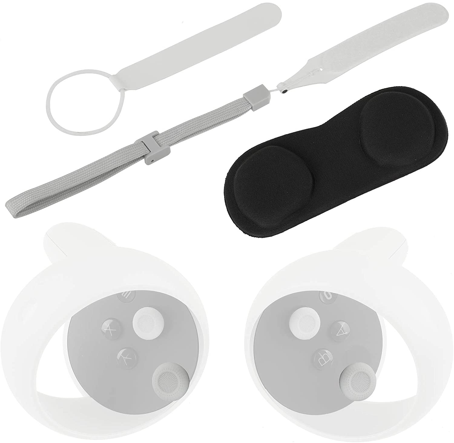 Non-slip PU Knuckle Strap with Adjustable Wrist Strap &amp; Button Cover for Oculus Quest 2 Touch Controller Grip Accessories(Black)