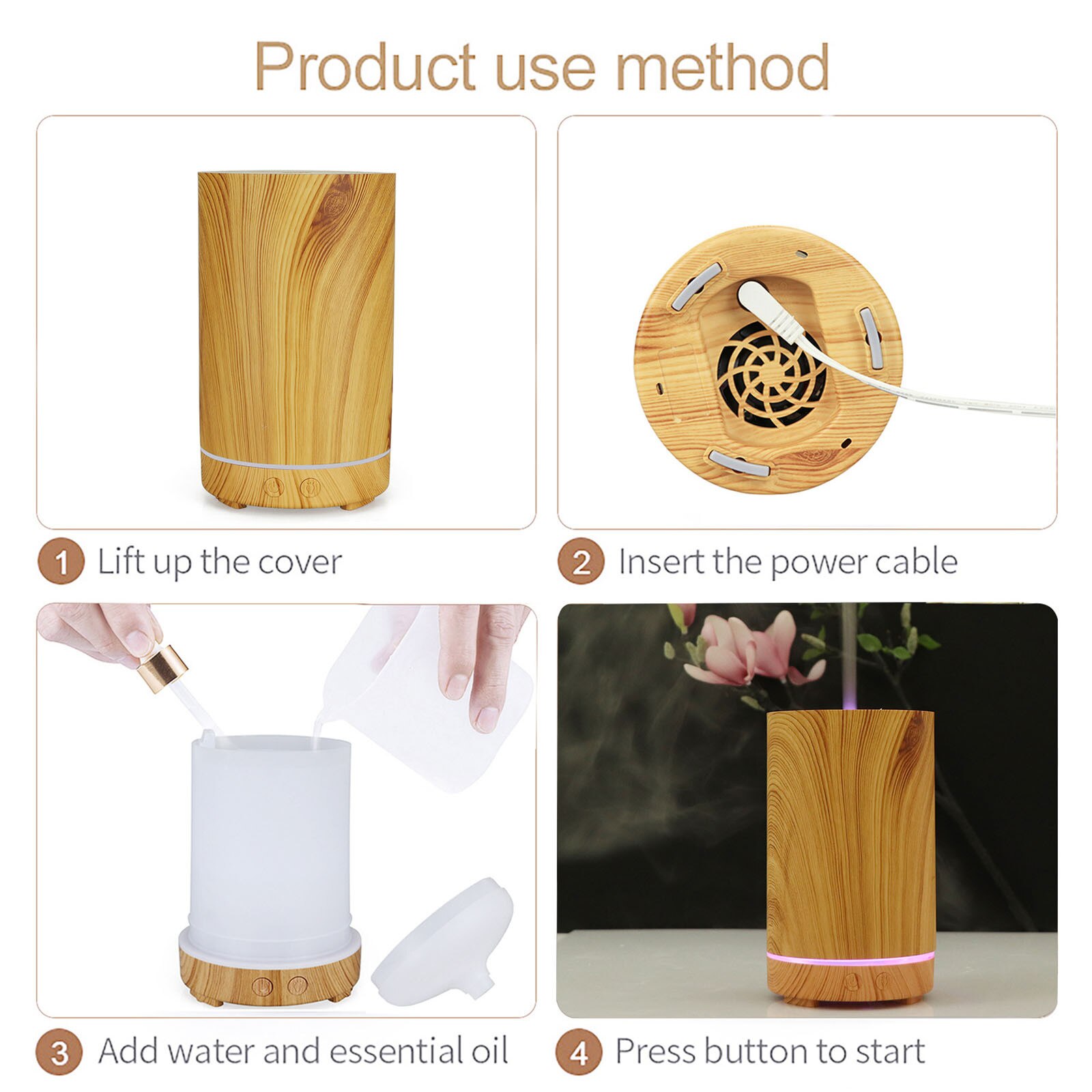 Bamboo Home 200ml Aroma Diffuser Mini Wood Grain Desktop Colorful Ultrasonic Humidifier Purifier Mist Meker Difusor De Aroma