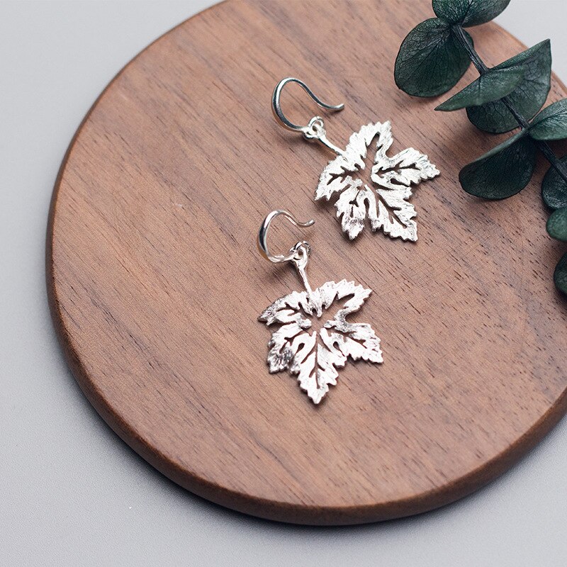MloveAcc 100% Dell'argento Sterlina 925 di Autunno Albero di Acero Foglie Orecchini A Pendaglio Per Le donne di Lusso Gioielli In Argento di San Valentino Regalo di Giorno