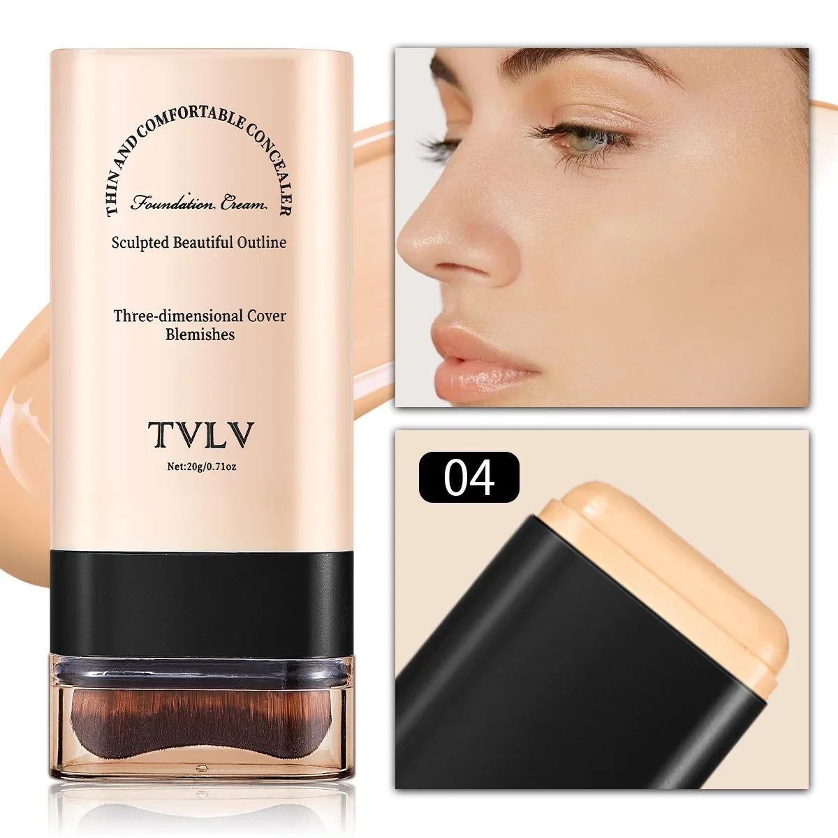 Tvlv eraser foundation makeup stick 20g,  med borste för att ljusa upp huden flytande foundation, långvarig makeup concealer: Orange