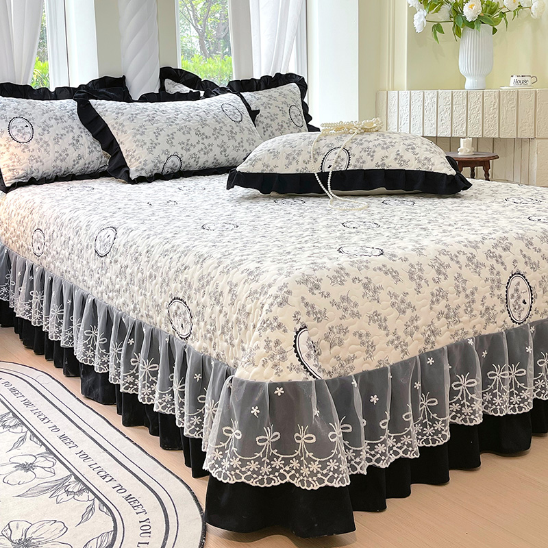 1pc Gewatteerde Sprei voor Bedden Dikke Deken met Kant Single/Queen/Kingsize Bloem Gedrukt Gewatteerde Bed cover Zachte Spreien: Volledige / Blauw