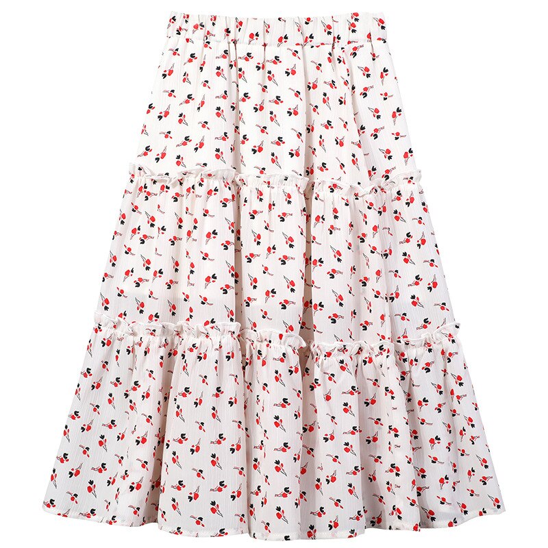 Summer Girls Floral Skirt Teen Girls Chiffon Skirt Kids Maxi Ruffle Skirts Cute Children Clothing Size 4 6 8 10 12