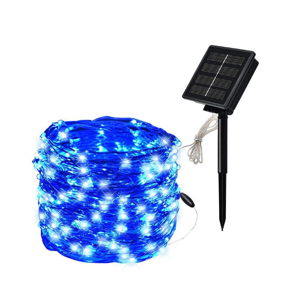 Solcellelampe kobber lampe lampesnor 100/200 led fødselsdag julepynt udendørs gårdhave farve lampe festivalhave: Blå / 10m .100 ledede