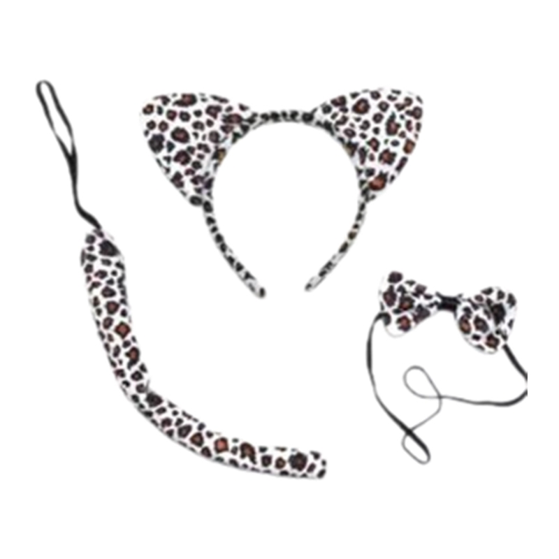 3 st djurkostymer för barn katt/mus/hund/ko/leopard/grodöron pannband svans fluga svans djur cosplay tillbehör